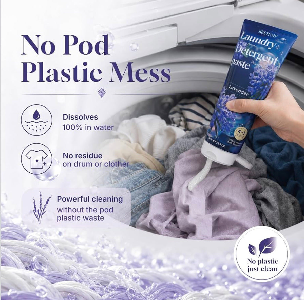Bestamp 4-in-1 Laundry Detergent Paste – Lavender + 2.1 oz Travel Size Included