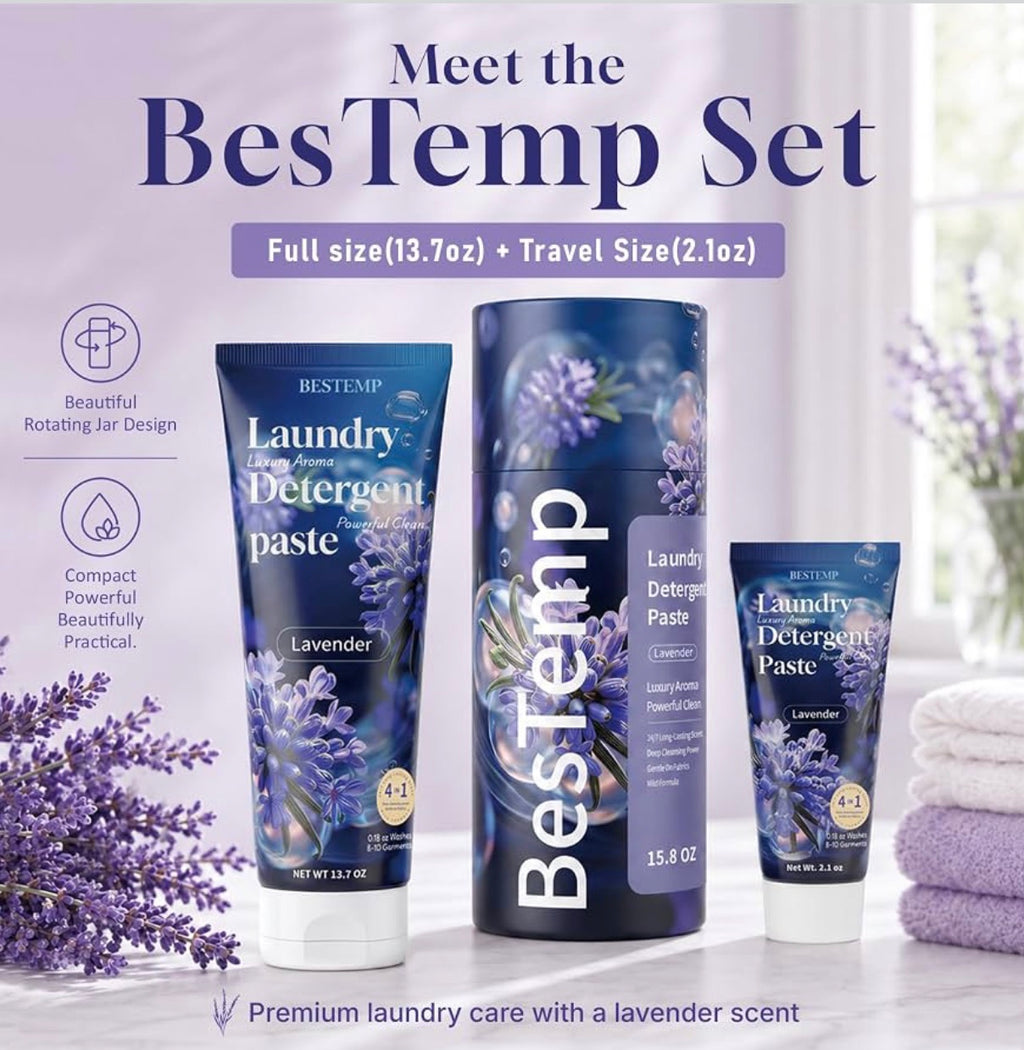 Bestamp 4-in-1 Laundry Detergent Paste – Lavender + 2.1 oz Travel Size Included