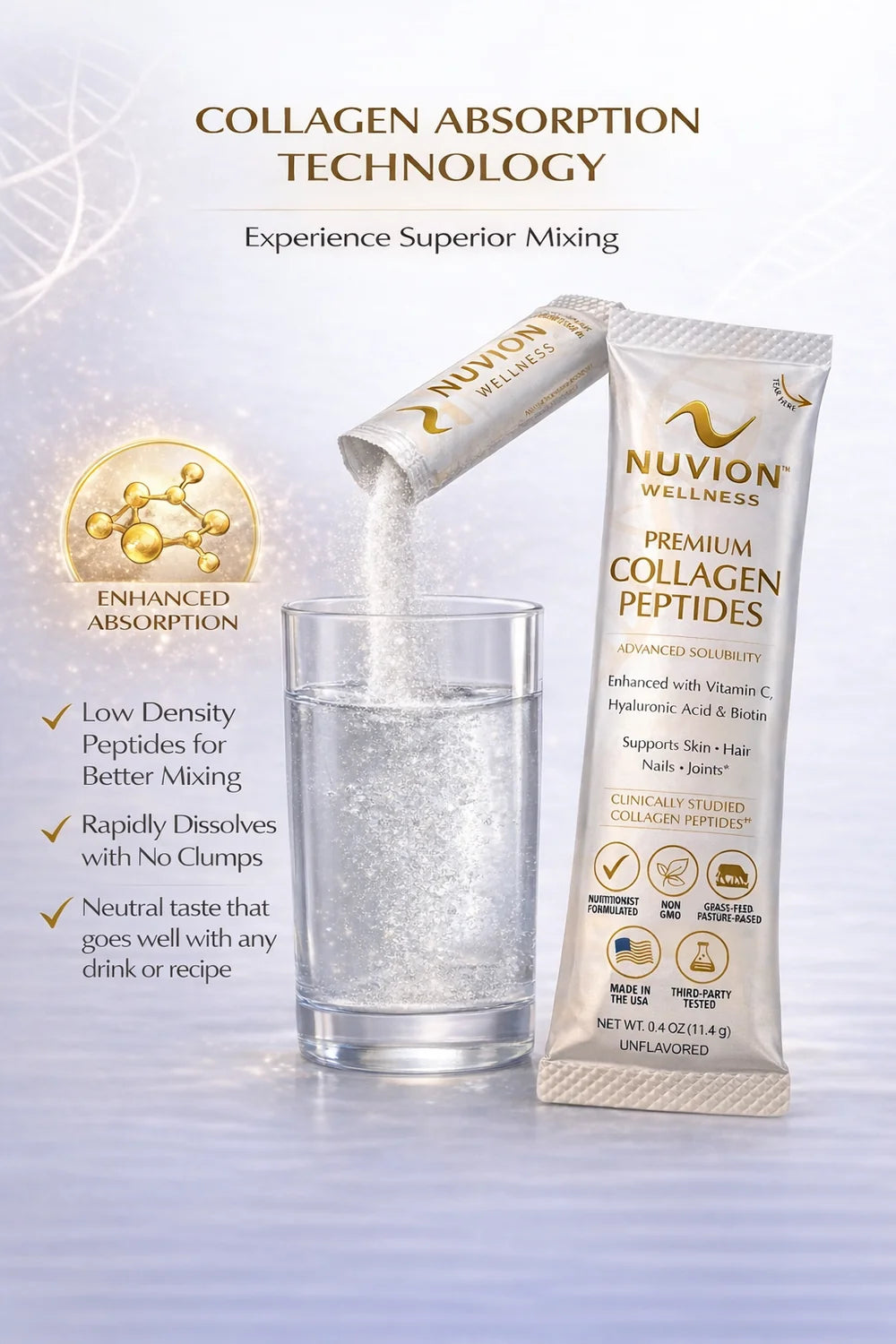 Nuvion Wellness Premium Collagen Peptides – Unflavored | 30 Stick Packs