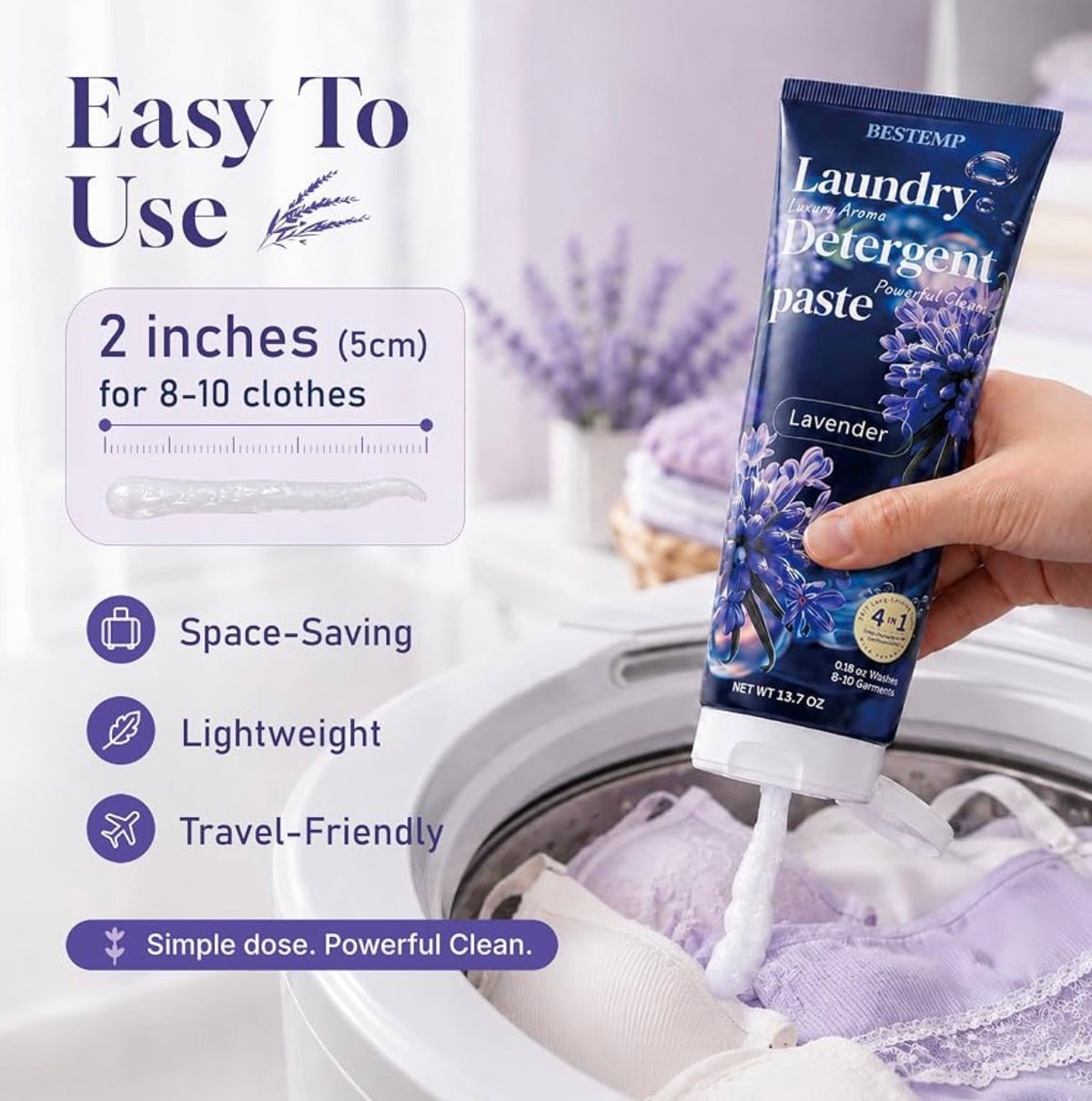 Bestamp 4-in-1 Laundry Detergent Paste – Lavender + 2.1 oz Travel Size Included