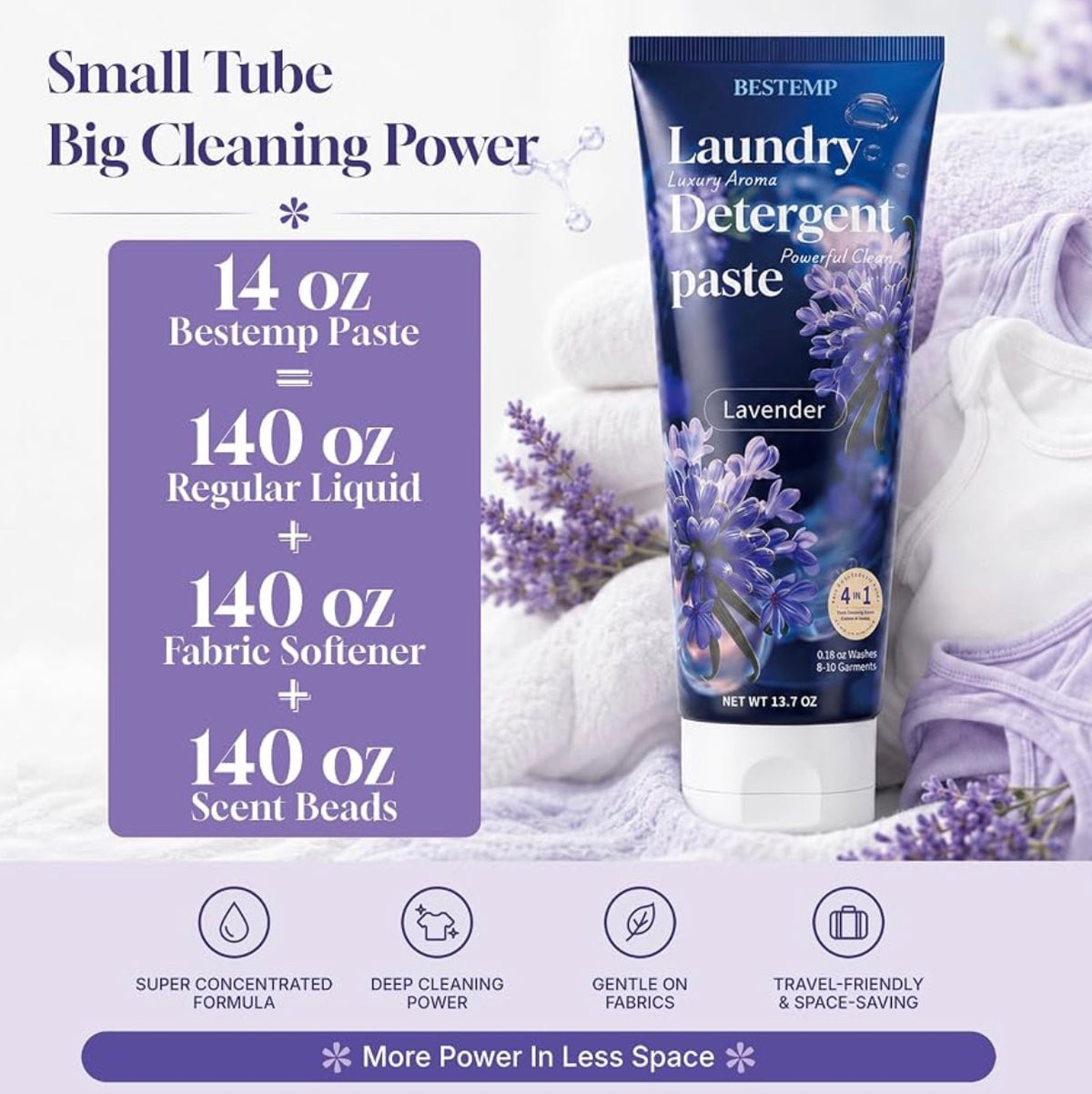 Bestamp 4-in-1 Laundry Detergent Paste – Lavender + 2.1 oz Travel Size Included