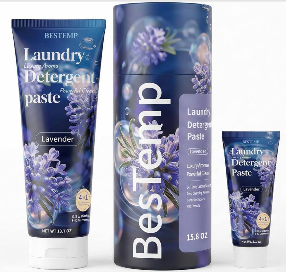 Bestamp 4-in-1 Laundry Detergent Paste – Lavender + 2.1 oz Travel Size Included